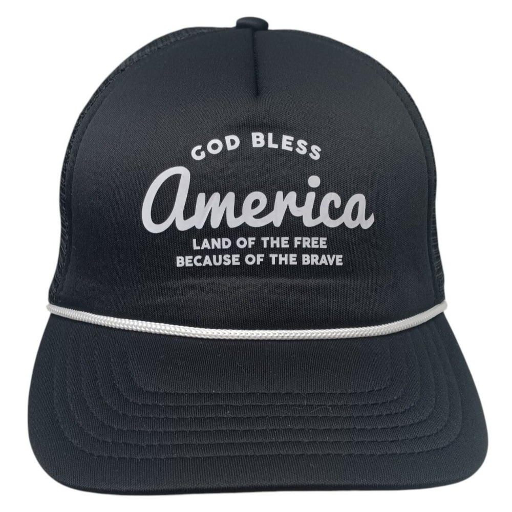 "God Bless America" Black Patriot‎ Snapback Mesh Rope Trucker Foam Cap